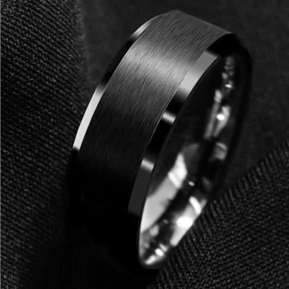 Men's 8MM Black Stainless Steel Matte Wedding Band Engagement Ring CLOSEOUT - Picture 3 of 4